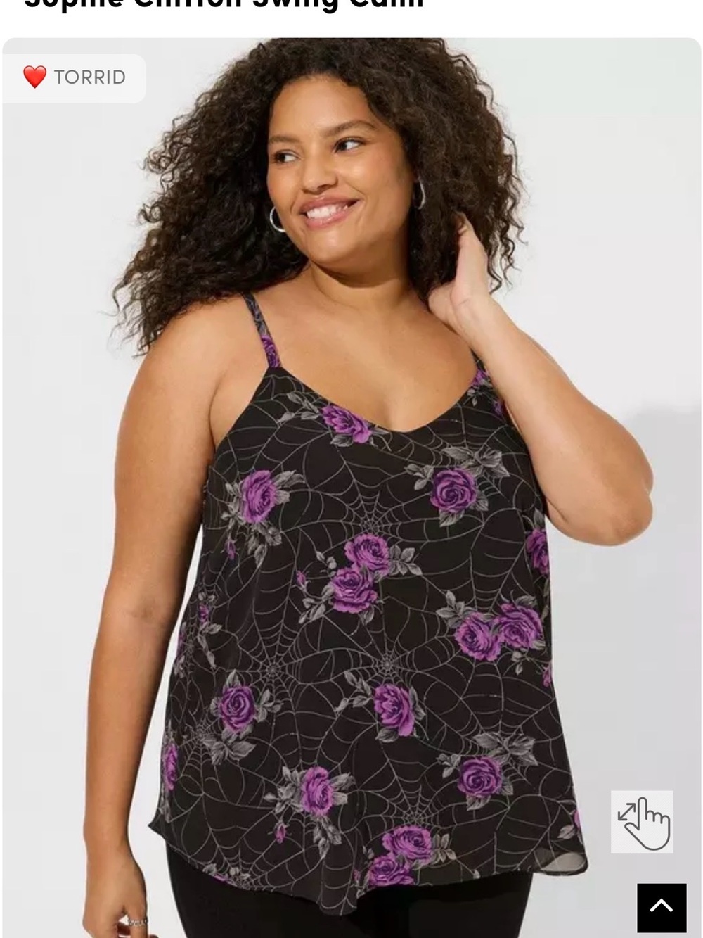 Torrid Black Cami with Purple Rose & Silver Spiderweb Print